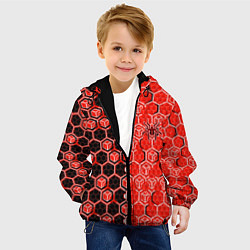 Куртка с капюшоном детская Техно-киберпанк шестиугольники красный и чёрный с, цвет: 3D-черный — фото 2