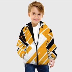 Куртка с капюшоном детская Жёлтые широкие линии на белом фоне, цвет: 3D-черный — фото 2