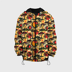 Куртка с капюшоном детская Африка солнце пальмы, цвет: 3D-черный