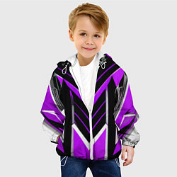 Куртка с капюшоном детская Фиолетово-серые полосы на чёрном фоне, цвет: 3D-белый — фото 2