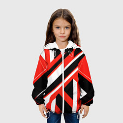 Куртка с капюшоном детская Чёрно-красные полосы на белом фоне, цвет: 3D-белый — фото 2