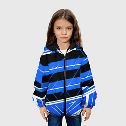 Куртка с капюшоном детская Чёрно-белые полосы на синем фоне, цвет: 3D-черный — фото 2