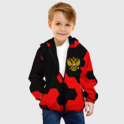 Куртка с капюшоном детская Герб РФ спортивный стиль соты, цвет: 3D-черный — фото 2
