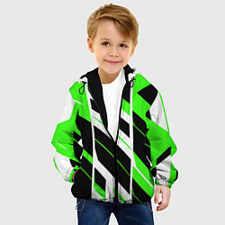 Куртка с капюшоном детская Black and green stripes on a white background, цвет: 3D-черный — фото 2