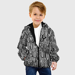 Куртка с капюшоном детская Абстрактные перья черно - белые, цвет: 3D-черный — фото 2