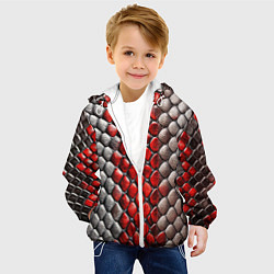 Куртка с капюшоном детская Змеиная объемная текстурная красная шкура, цвет: 3D-белый — фото 2
