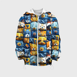 Куртка с капюшоном детская Пэчворк с мордашками енотов, цвет: 3D-белый