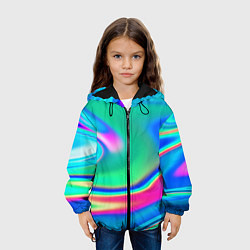 Куртка с капюшоном детская Неоновые голографические краски - светло-голубоват, цвет: 3D-черный — фото 2