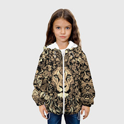 Куртка с капюшоном детская Лев среди узоров из цветов, цвет: 3D-белый — фото 2