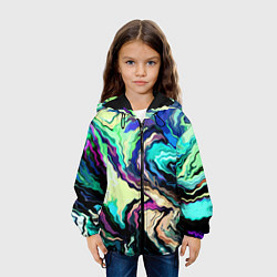 Куртка с капюшоном детская Абстракция смесь красок сине-зелёный, цвет: 3D-черный — фото 2