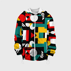 Куртка с капюшоном детская Абстрактный паттерн, фигуры, цвет: 3D-белый