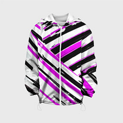 Куртка с капюшоном детская Розово-чёрные полосы на белом фоне, цвет: 3D-белый