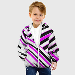 Куртка с капюшоном детская Розово-чёрные полосы на белом фоне, цвет: 3D-белый — фото 2