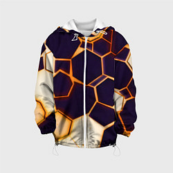 Куртка с капюшоном детская Чёрные шестиугольники на чёрном фоне, цвет: 3D-белый