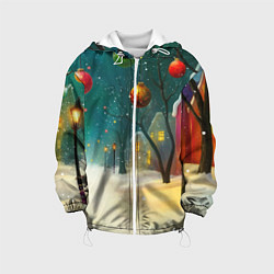 Куртка с капюшоном детская Новогодние шары и тропинка, цвет: 3D-белый