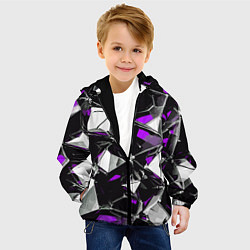 Куртка с капюшоном детская Фиолетово-белый паттерн на чёрном фоне, цвет: 3D-черный — фото 2