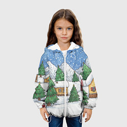 Куртка с капюшоном детская Домики и елки - новый год, цвет: 3D-белый — фото 2