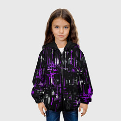 Куртка с капюшоном детская Бело-фиолетовая тревожная абстракция на чёрном фон, цвет: 3D-черный — фото 2