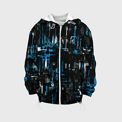 Куртка с капюшоном детская Бело-синяя тревожная абстракция на чёрном фоне, цвет: 3D-белый