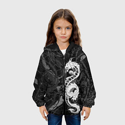Куртка с капюшоном детская Белый трайбл дракон, цвет: 3D-черный — фото 2