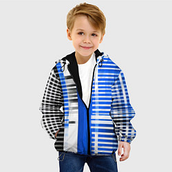 Куртка с капюшоном детская White stripes on a black and blue background, цвет: 3D-черный — фото 2