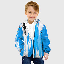 Куртка с капюшоном детская Вертикальные чёрно-белые линии на синем фоне, цвет: 3D-белый — фото 2