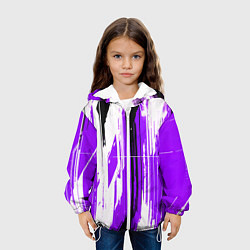 Куртка с капюшоном детская Вертикальные чёрно-белые линии на фиолетовом фоне, цвет: 3D-белый — фото 2