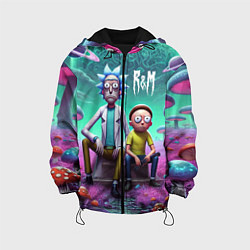 Куртка с капюшоном детская Рик и Морту на сказочной грибной планете - нейроар, цвет: 3D-черный