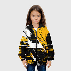 Куртка с капюшоном детская Diagonal black and white stripes on a yellow backg, цвет: 3D-черный — фото 2