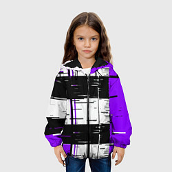 Куртка с капюшоном детская Чёрные и фиолетовые полосы на белом фоне, цвет: 3D-черный — фото 2