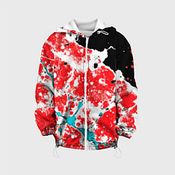 Куртка с капюшоном детская Сине красная абстракция на чёрном фоне, цвет: 3D-белый