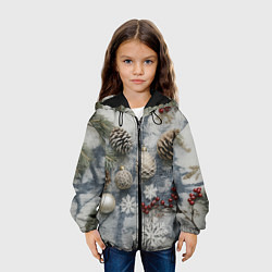 Куртка с капюшоном детская Новогодние игрушки и шишки, цвет: 3D-черный — фото 2