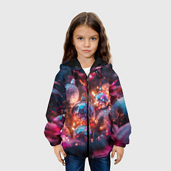 Куртка с капюшоном детская Новогодние шары и фиолетовые блески, цвет: 3D-черный — фото 2