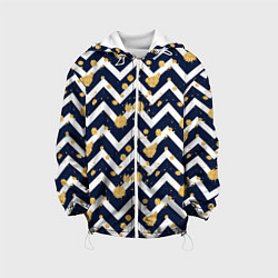 Куртка с капюшоном детская Золотые кляксы на фоне бело-синего паттерна, цвет: 3D-белый