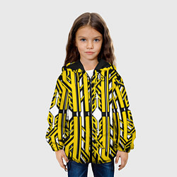 Куртка с капюшоном детская Чёрно-жёлтые техно полосы на белом фоне, цвет: 3D-черный — фото 2
