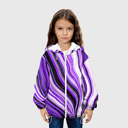 Куртка с капюшоном детская Волнистые вертикальные чёрно-фиолетовые полосы, цвет: 3D-белый — фото 2