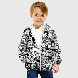 Куртка с капюшоном детская Black and white doddle monsters, цвет: 3D-белый — фото 2