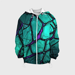 Куртка с капюшоном детская Зеленые плиты с фиолетовым разломом, цвет: 3D-белый