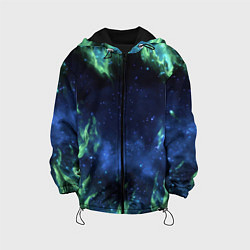 Куртка с капюшоном детская Зеленые языки пламени, цвет: 3D-черный