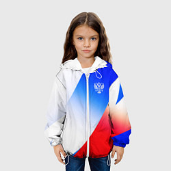 Куртка с капюшоном детская Герб России на фоне цветов флага градиент, цвет: 3D-белый — фото 2
