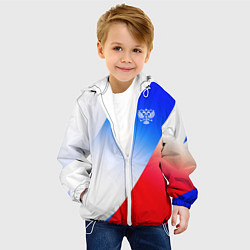 Куртка с капюшоном детская Герб России на фоне цветов флага градиент, цвет: 3D-белый — фото 2