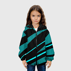 Куртка с капюшоном детская Чёрный с голубым полосы текстура, цвет: 3D-черный — фото 2