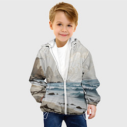 Куртка с капюшоном детская Нежный морской пейзаж, цвет: 3D-белый — фото 2