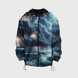 Куртка с капюшоном детская Шторм на море - сверкание молний, цвет: 3D-черный