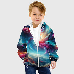 Куртка с капюшоном детская Fantastic neon space landscape - ai art fantasy, цвет: 3D-белый — фото 2