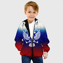 Куртка с капюшоном детская Герб России на фоне флага текстурный, цвет: 3D-черный — фото 2