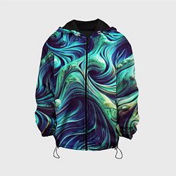 Куртка с капюшоном детская Мерцающие зеленый потеки краски, цвет: 3D-черный