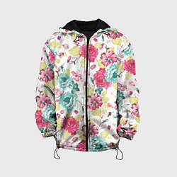 Куртка с капюшоном детская Розы красные и бирюзовые, цвет: 3D-черный