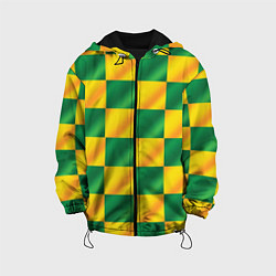 Куртка с капюшоном детская Желтый и зеленый геометрический паттерн, цвет: 3D-черный