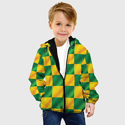 Куртка с капюшоном детская Желтый и зеленый геометрический паттерн, цвет: 3D-черный — фото 2